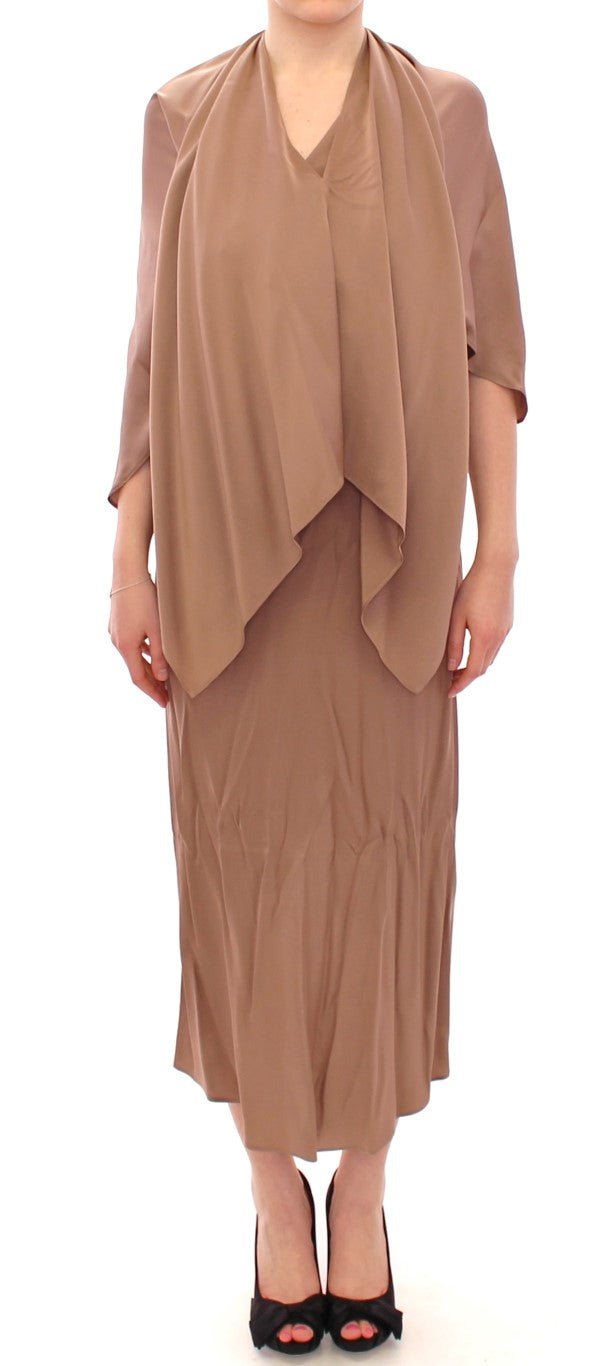 Lamberto Petri Brown Draped Silk Sheath Shift Coctail Dress - Fizigo