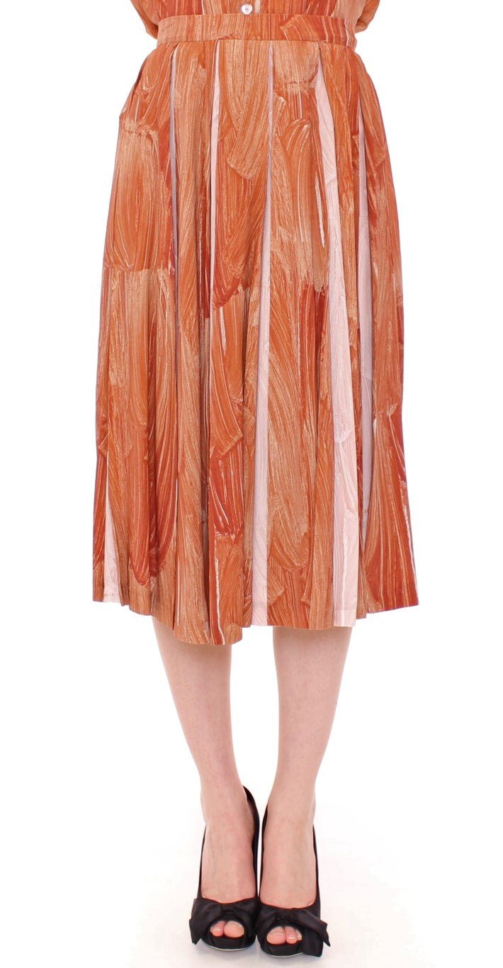 Licia Florio Brown Orange Below Knee Full Skirt - Fizigo