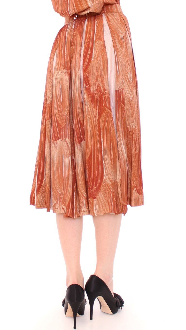 Licia Florio Brown Orange Below Knee Full Skirt - Fizigo