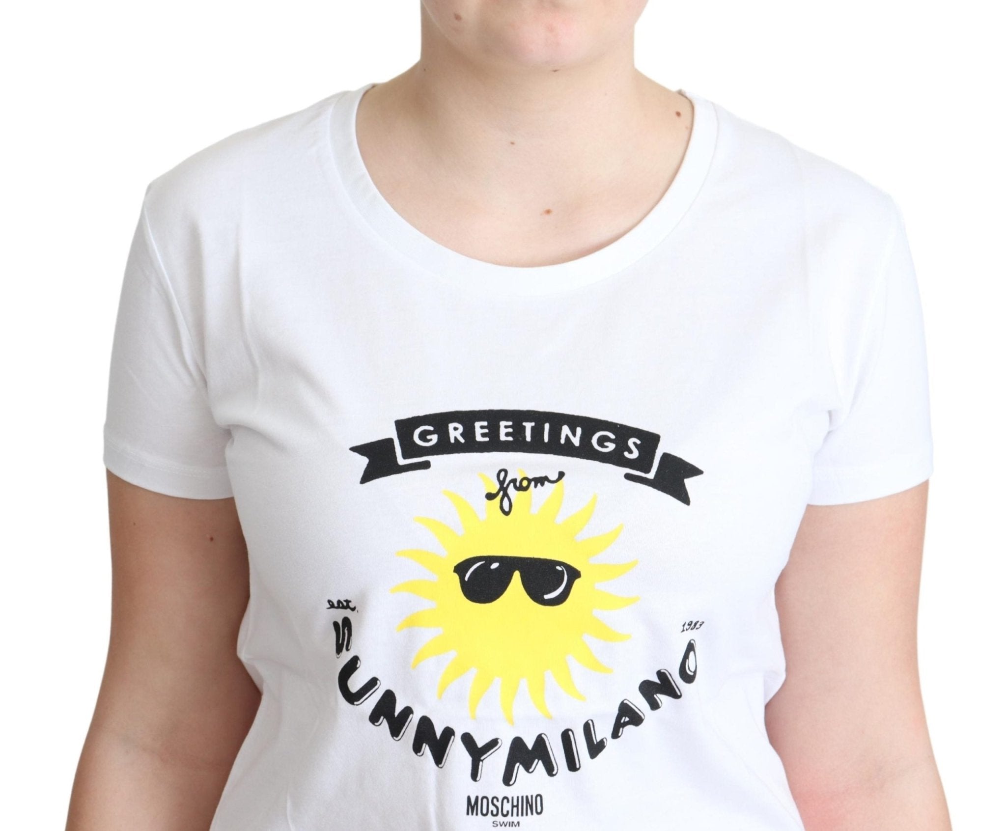 Moschino White Cotton Sunny Milano Print T-shirt - Fizigo