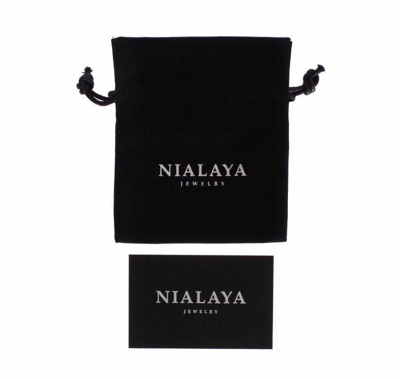 Nialaya Black Crystal 925 Silver Bangle Bracelet - Fizigo