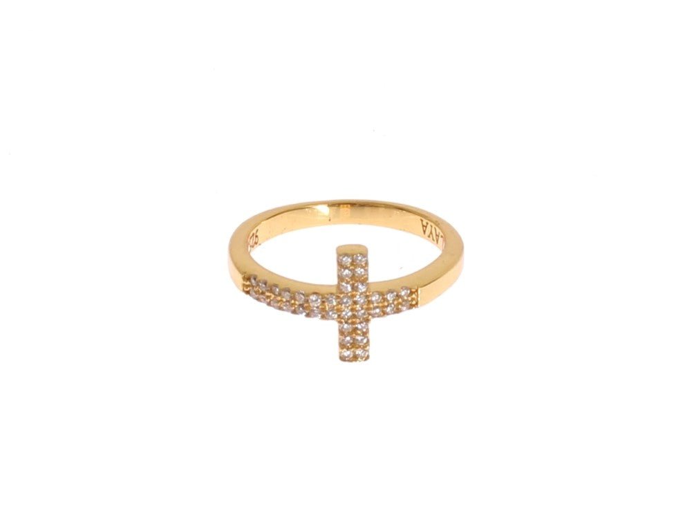 Nialaya Clear CZ Cross Gold 925 Ring - Fizigo