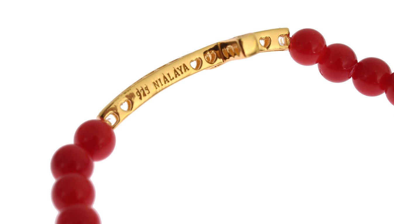 Nialaya Red Coral Gold CZ Cross 925 Silver Bracelet - Fizigo