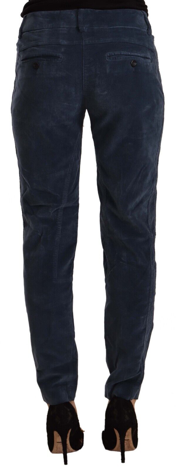 Peserico Blue Mid Waist Cotton Stretch Tapered Pants - Fizigo