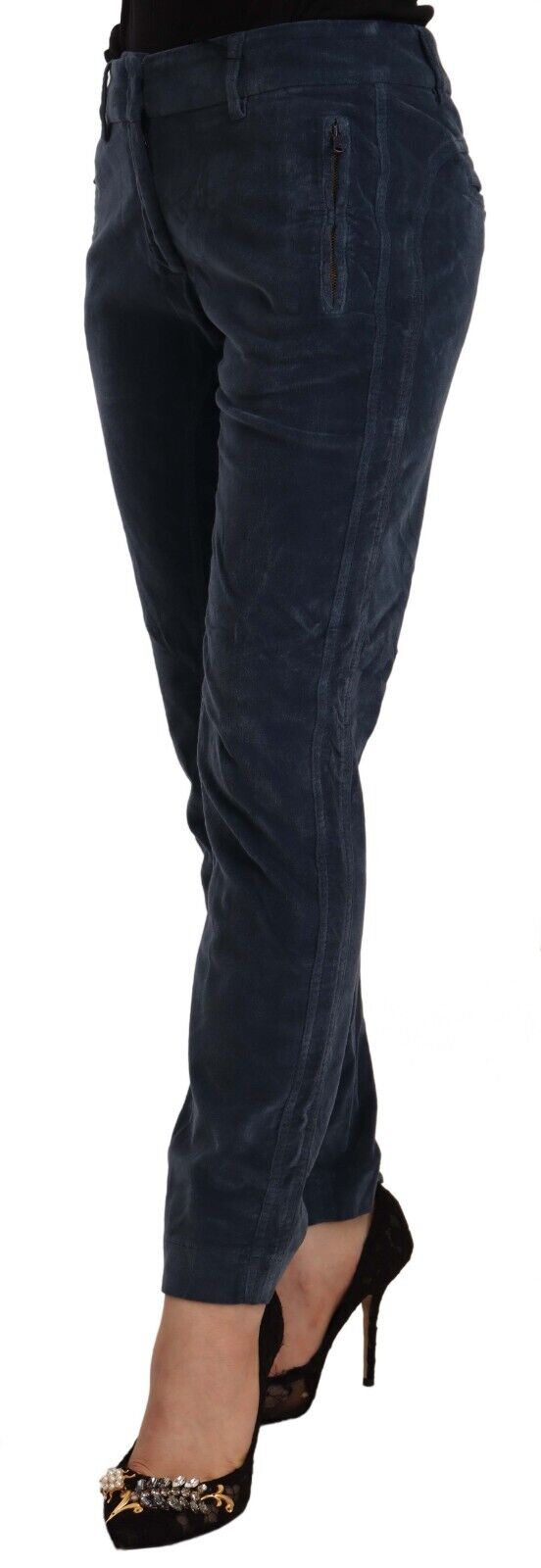 Peserico Blue Mid Waist Cotton Stretch Tapered Pants - Fizigo