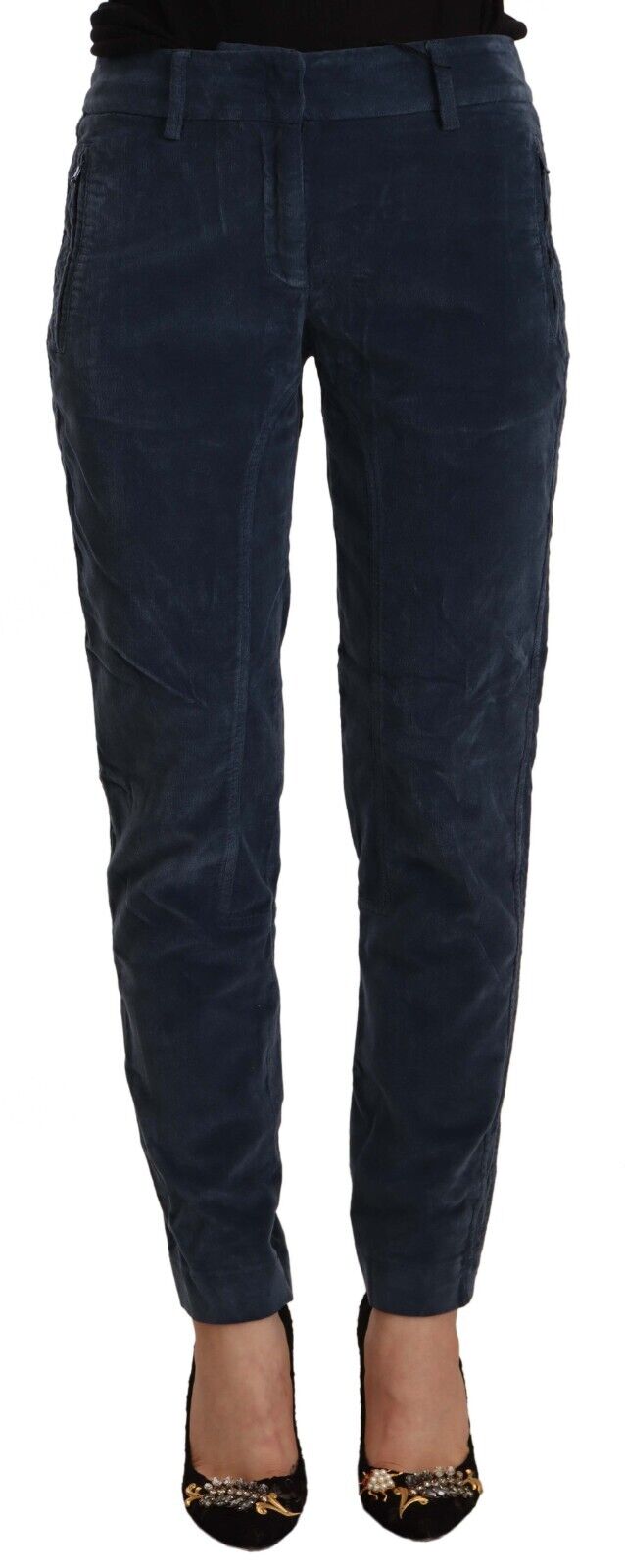 Peserico Blue Mid Waist Cotton Stretch Tapered Pants - Fizigo