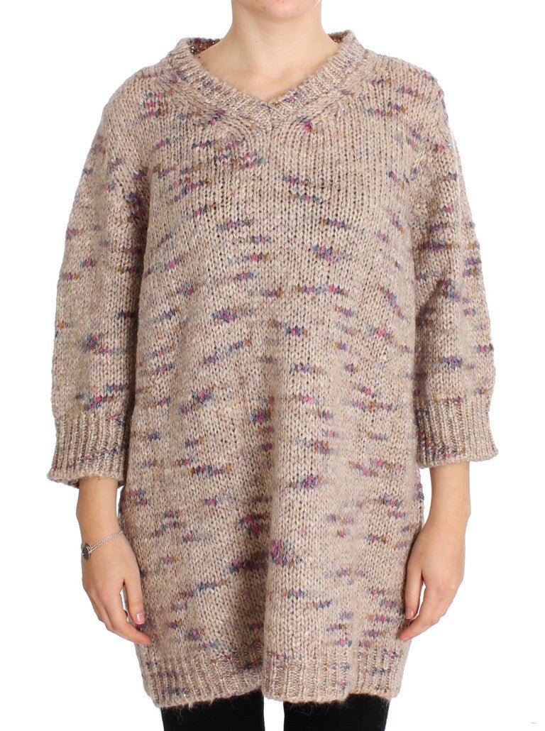 PINK MEMORIES Beige Wool Blend Knitted Oversize Sweater - Fizigo