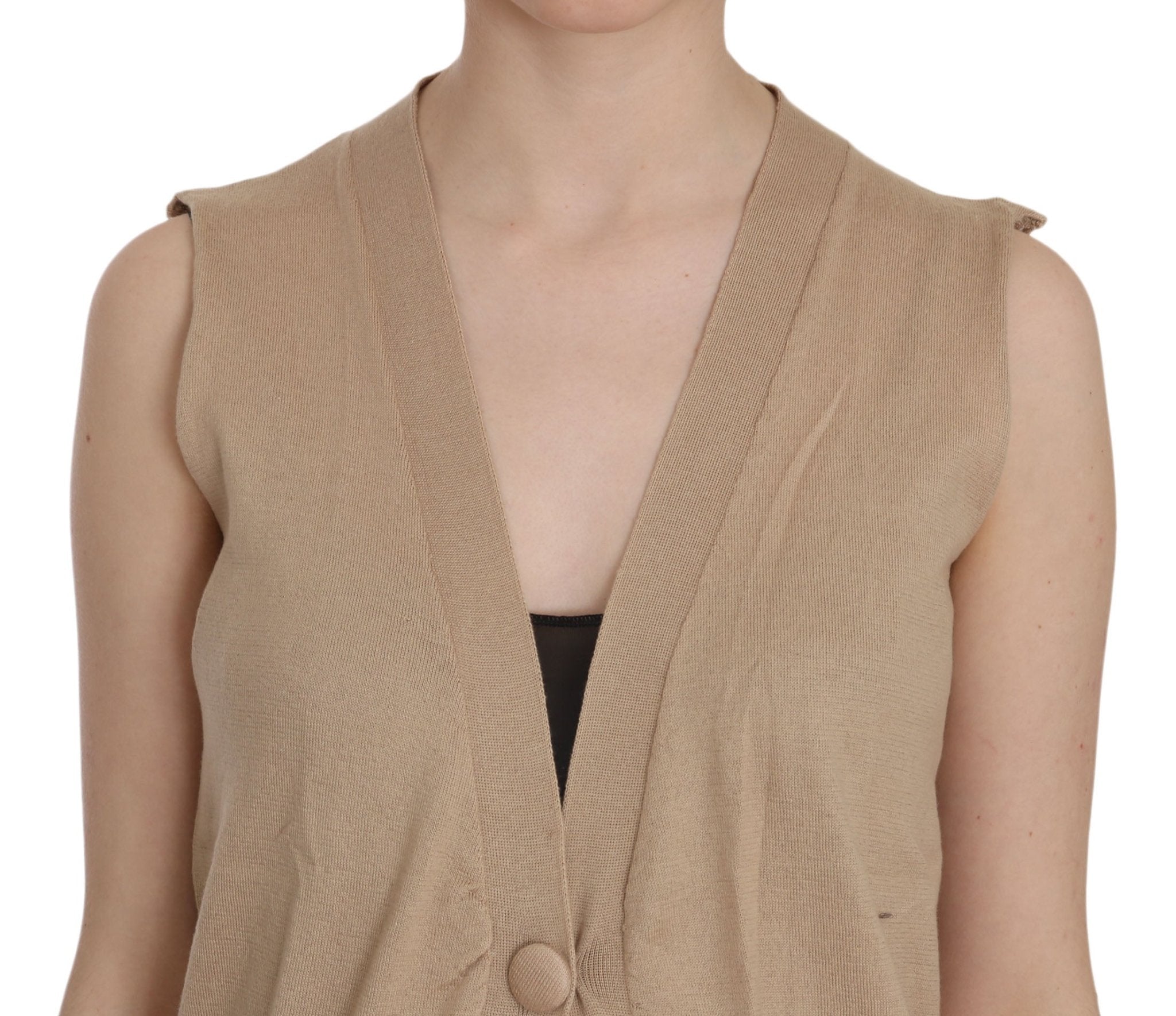 PINK MEMORIES Brown 100% Cotton Sleeveless Cardigan Top Vest - Fizigo