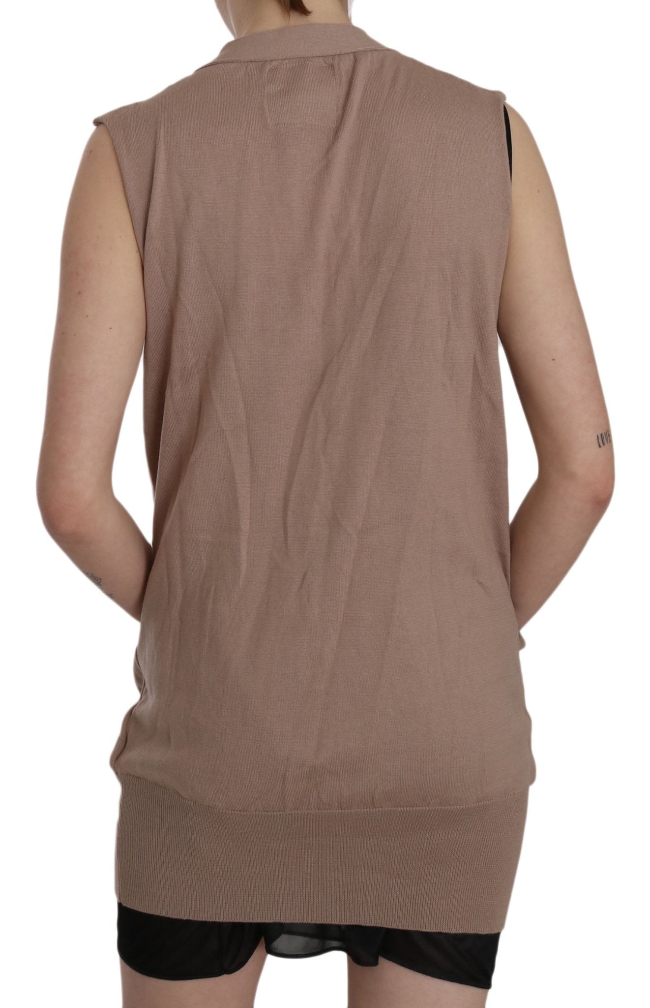 PINK MEMORIES Brown 100% Cotton Sleeveless Cardigan Top Vest - Fizigo