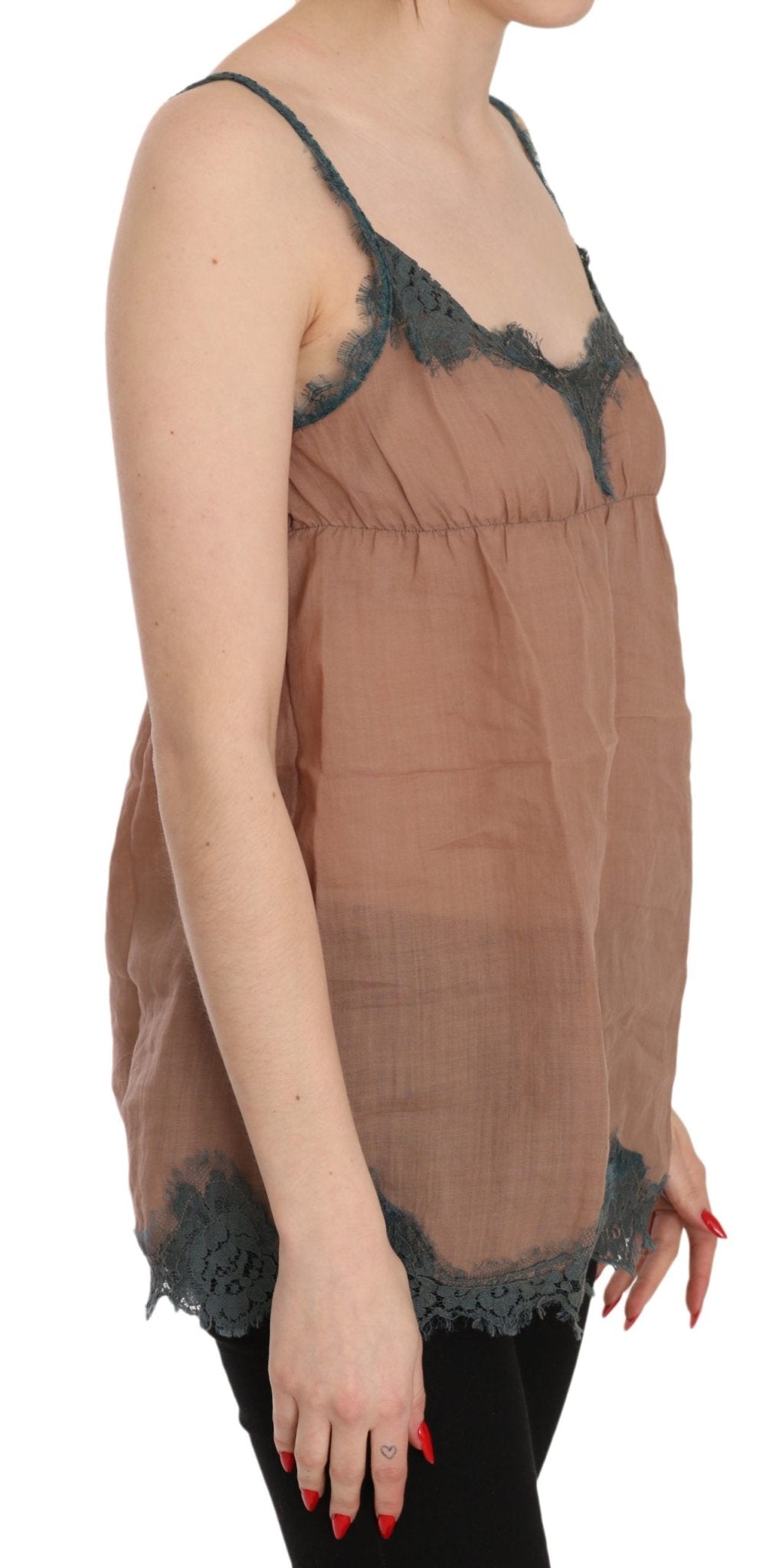 PINK MEMORIES Brown Lace Spaghetti Strap Tank Top Blouse - Fizigo