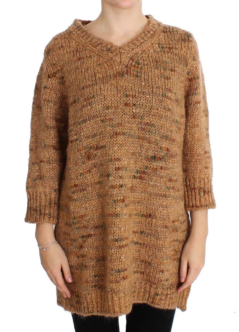 PINK MEMORIES Brown Wool Blend Knitted Oversize Sweater - Fizigo