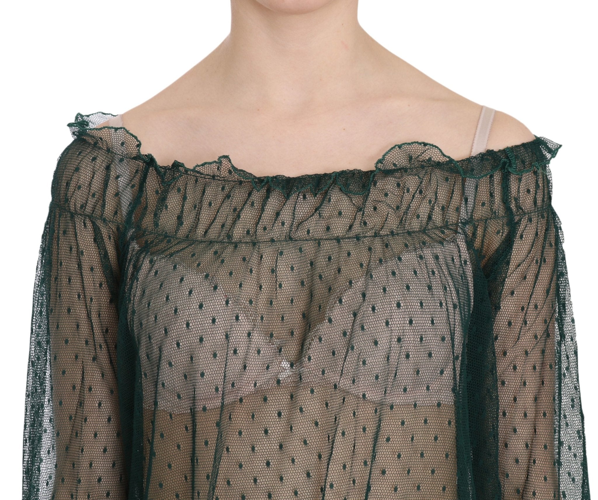 PINK MEMORIES Green Mesh See Through Long Sleeve Top Blouse - Fizigo