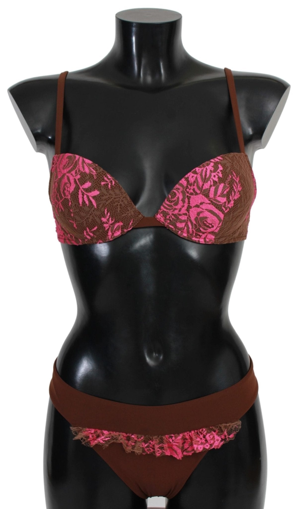 PINK MEMORIES Pink Brown Two Piece Swimsuit Beachwear - Fizigo