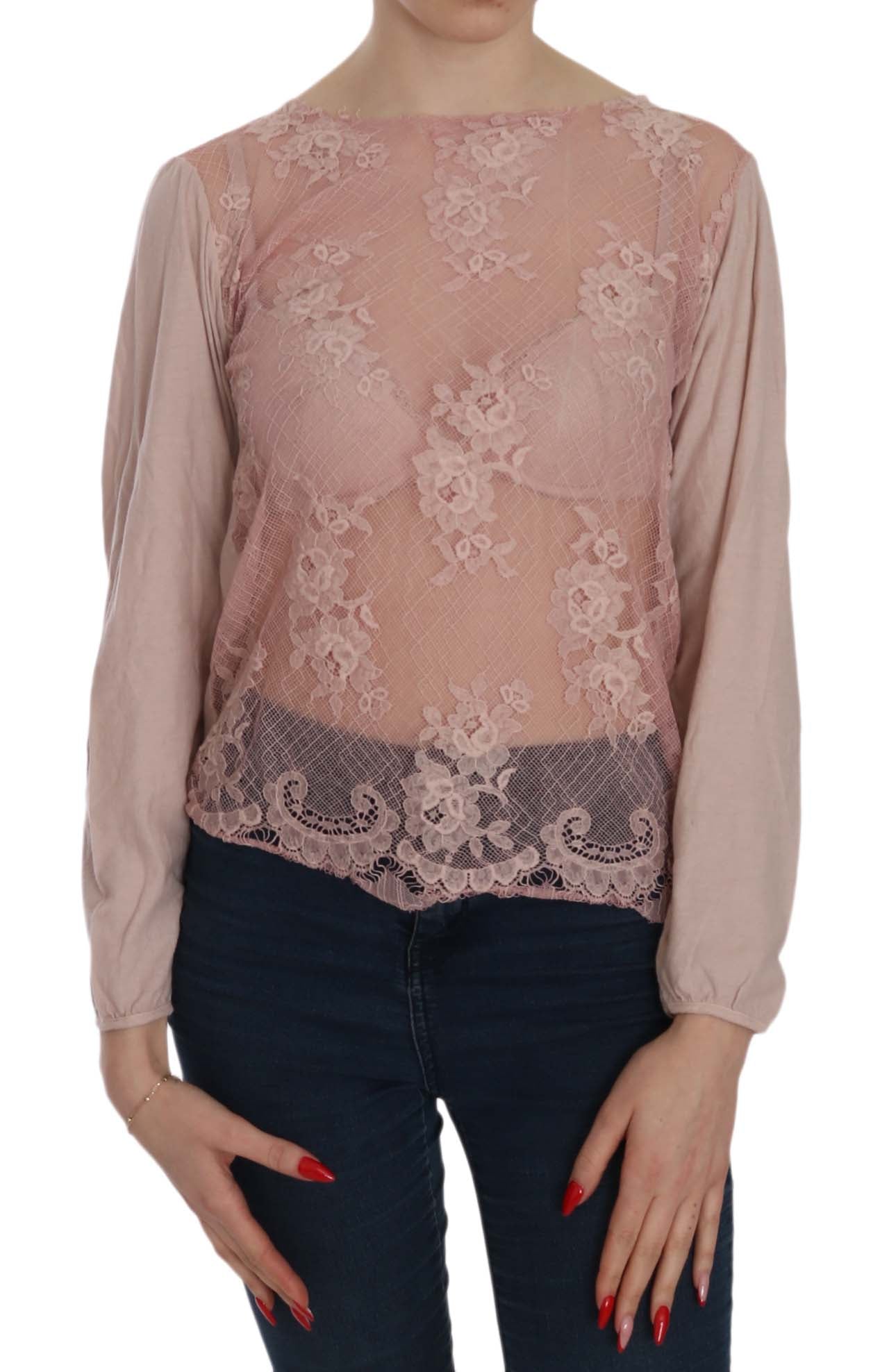 PINK MEMORIES Pink Lace See Through Long Sleeve Blouse - Fizigo