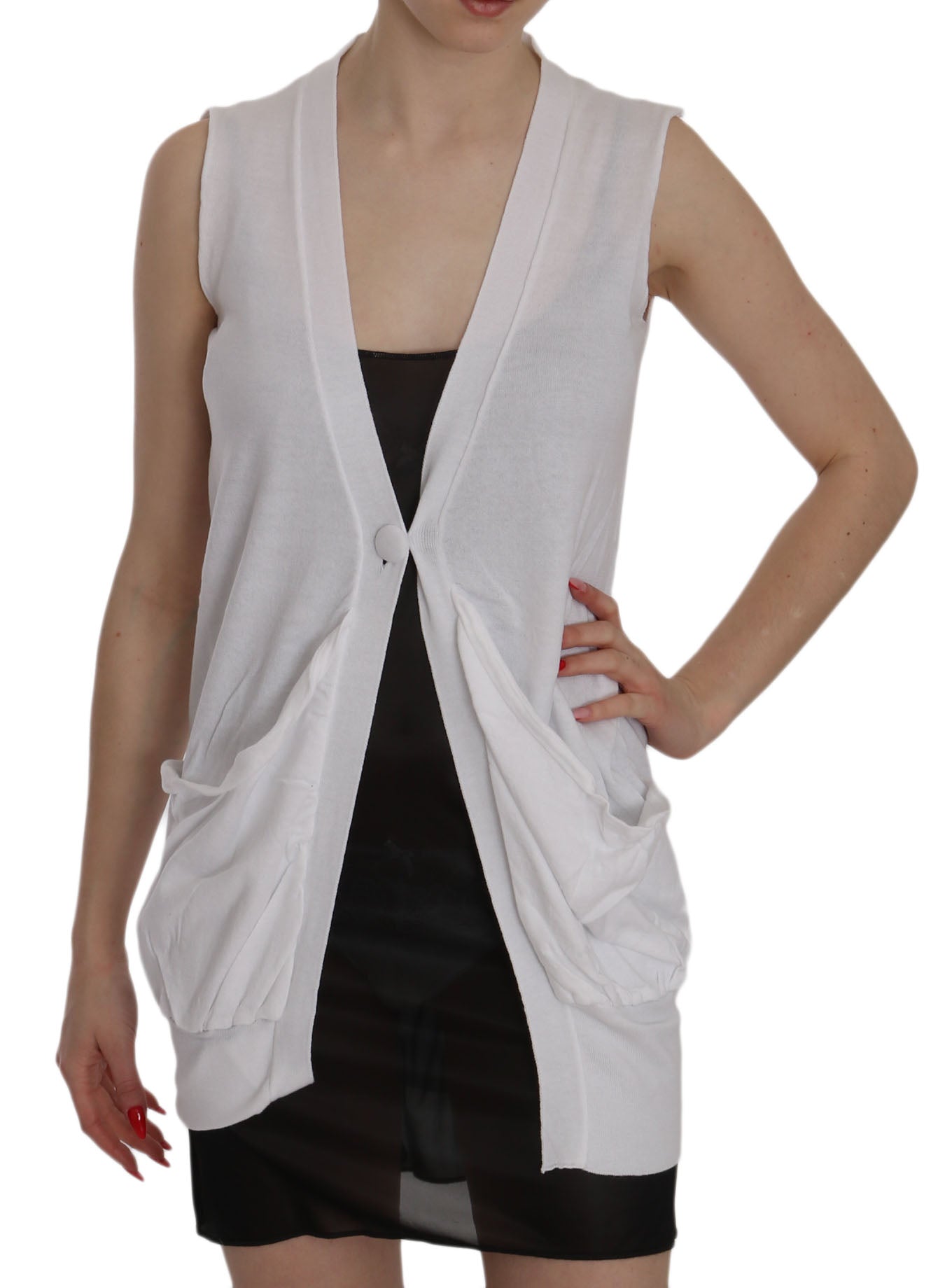 PINK MEMORIES White 100% Cotton Sleeveless Cardigan Top Vest - Fizigo