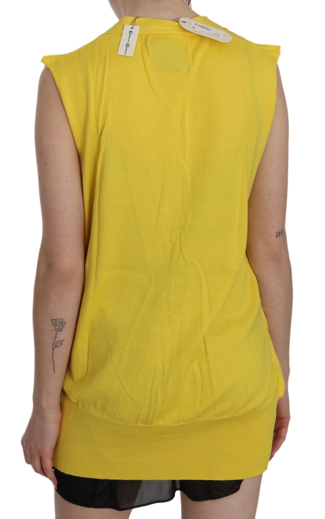 PINK MEMORIES Yellow 100% Cotton Sleeveless Cardigan Top Vest - Fizigo