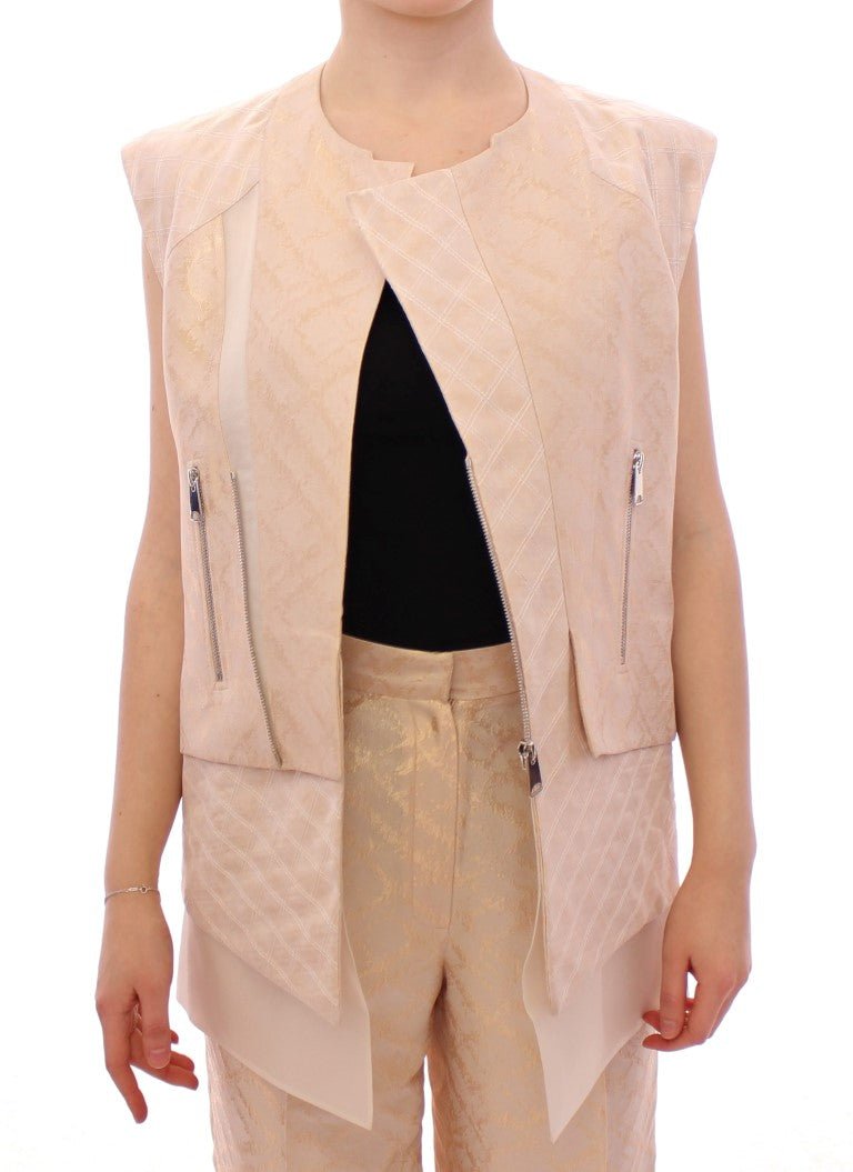 Zeyneptosum Beige brocade sleeveless jacket - Fizigo