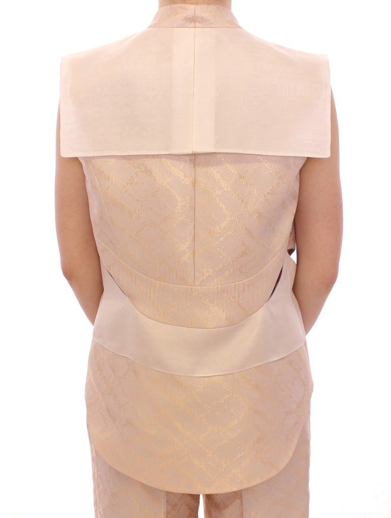 Zeyneptosum Beige brocade sleeveless jacket vest - Fizigo